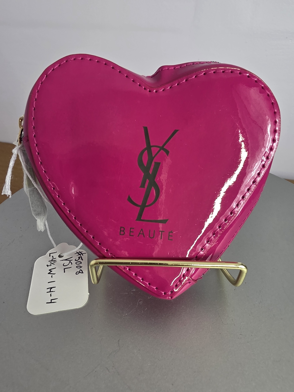 YSL Heart-Shaped Pink Patent Cosmetic Case